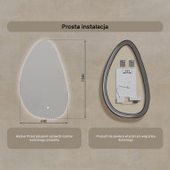 64x104 cm Lustro nieregularne z podświetleniem, 64x104cm, Dual color, Włącznik dotykowy