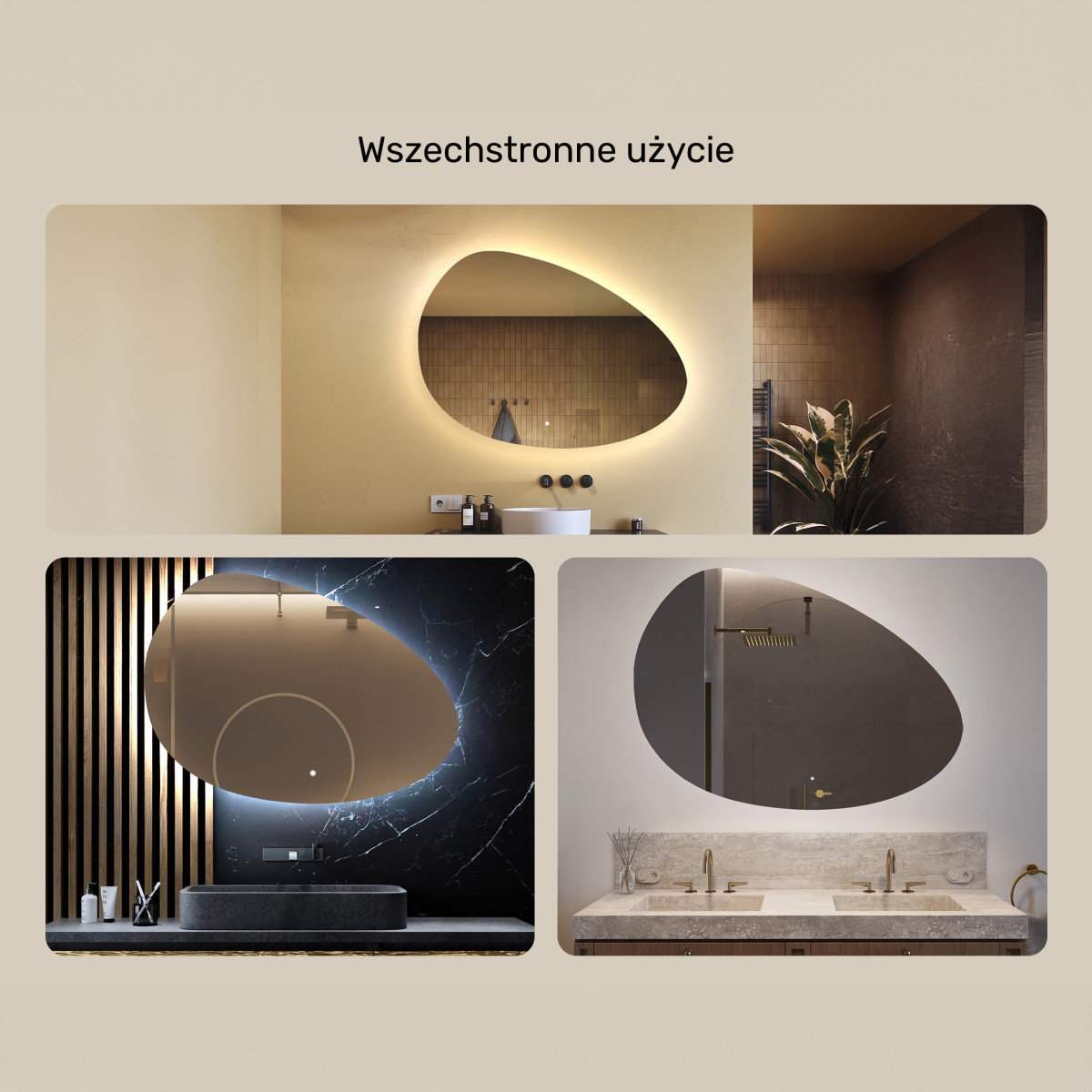 114x84 cm Lustro nieregularne z podświetleniem, 114x84cm, Dual color, Włącznik dotykowy