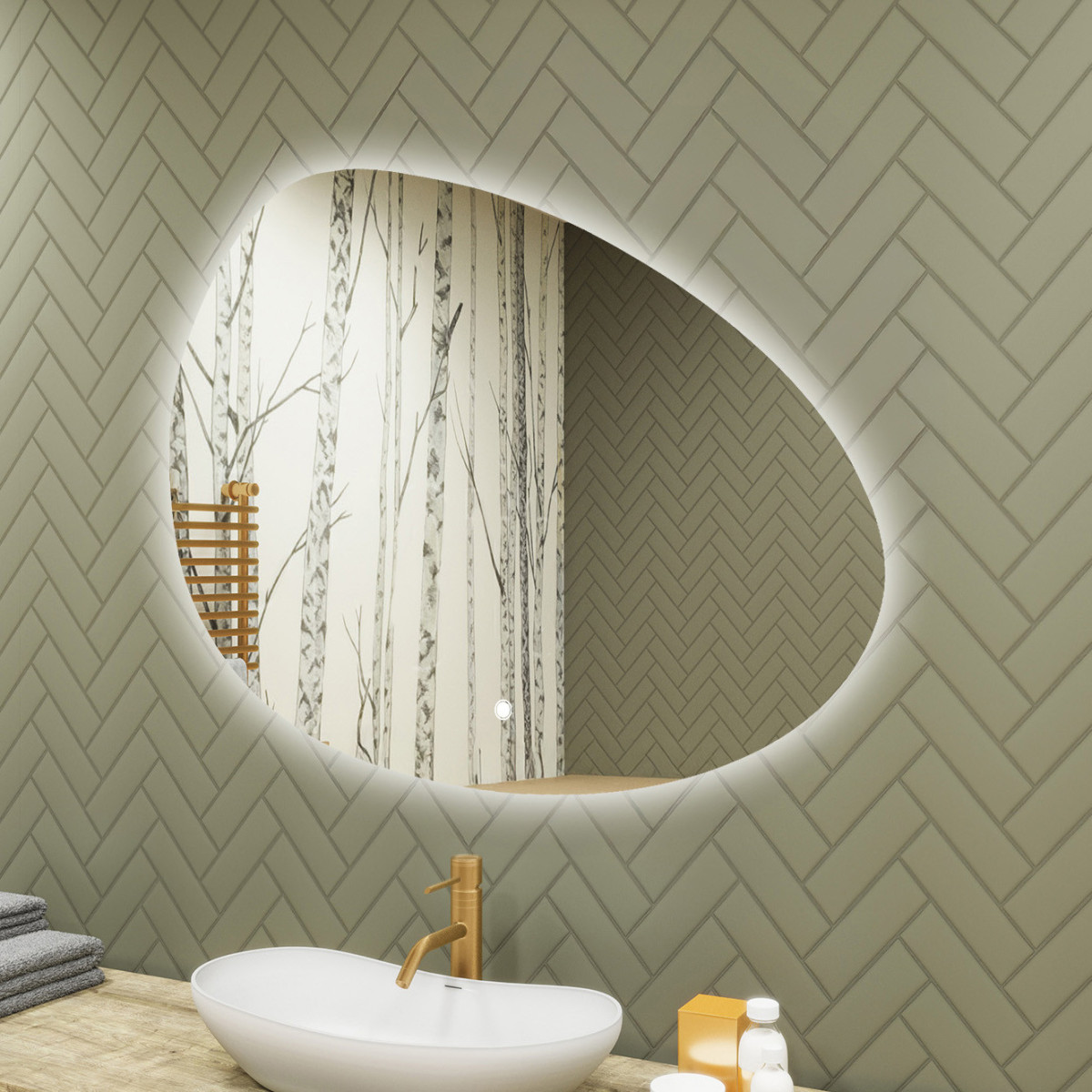 114x84 cm Lustro nieregularne z podświetleniem, 114x84cm, Dual color, Włącznik dotykowy