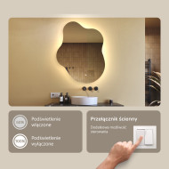74x94 cm Lustro nieregularne z podświetleniem, 74x94cm, Dual color, Włącznik dotykowy