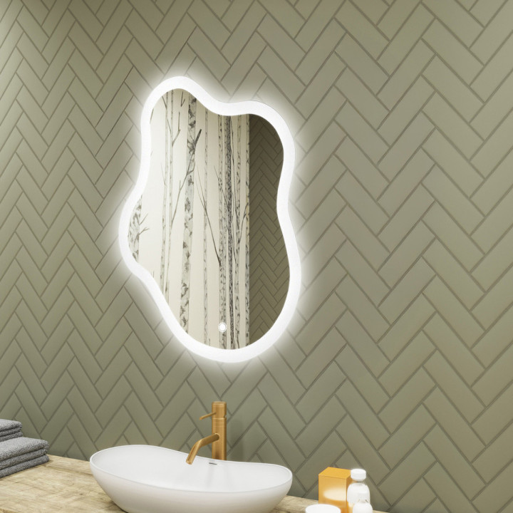 74x94 cm Lustro nieregularne z podświetleniem, 74x94cm, Dual color, Włącznik dotykowy