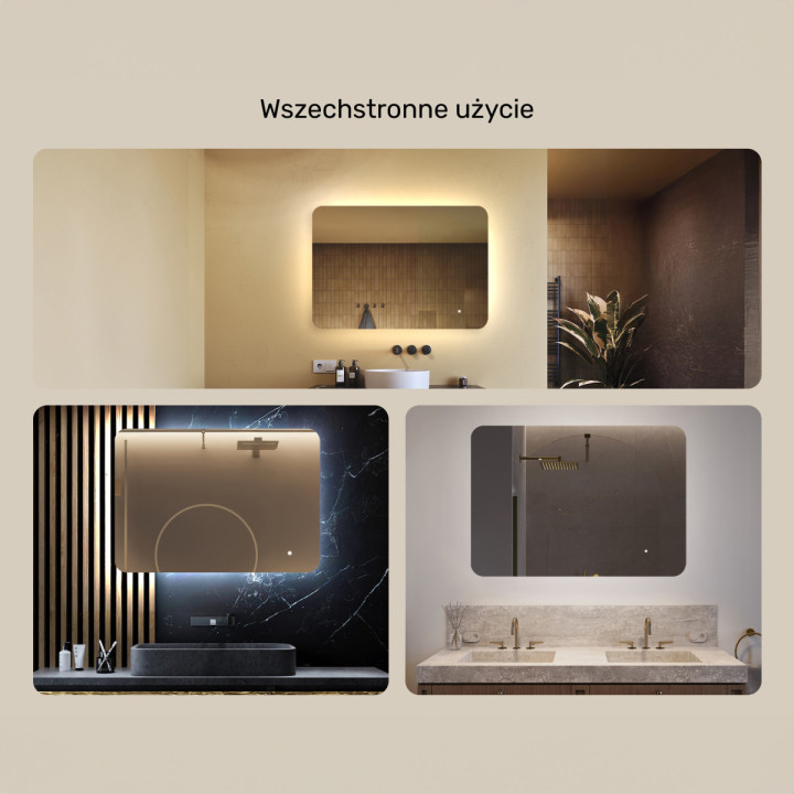 100x70 cm Zaokrąglone lustro do łazienki z oświetlenim LED, 100x70cm, Dual color, Włącznik dotykowy