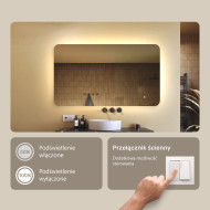 120x70 cm Zaokrąglone lustro do łazienki z oświetlenim LED, 120x70cm, Dual color, Włącznik dotykowy