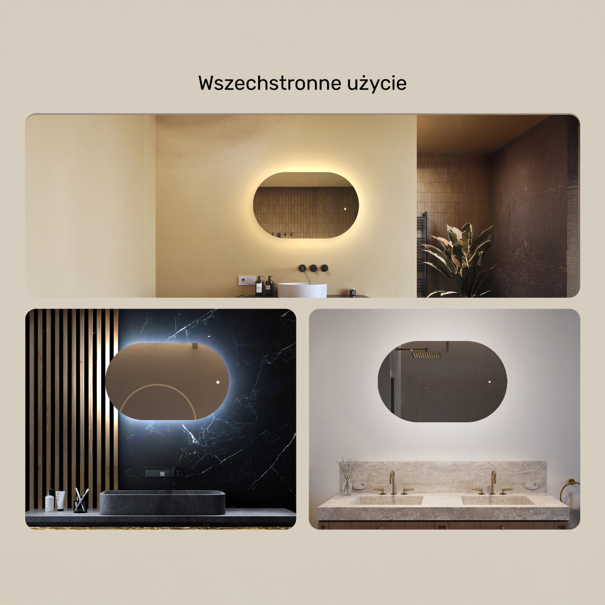 80x50 cm Podświetlane lustro do łazienki, 80x50cm, Dual color, Włącznik dotykowy