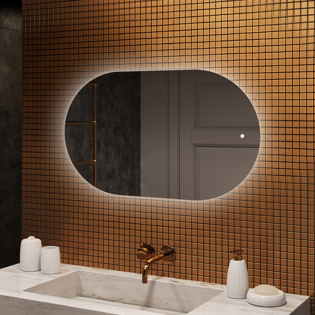 80x50 cm Podświetlane lustro do łazienki, 80x50cm, Dual color, Włącznik dotykowy