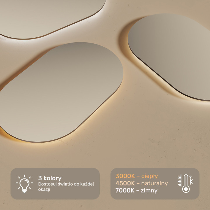 100x70 cm Podświetlane lustro do łazienki, 100x70cm, Dual color, Włącznik dotykowy