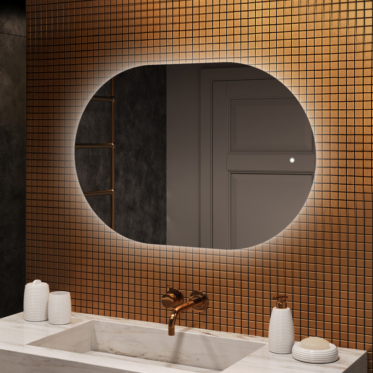 100x70 cm Podświetlane lustro do łazienki, 100x70cm, Dual color, Włącznik dotykowy