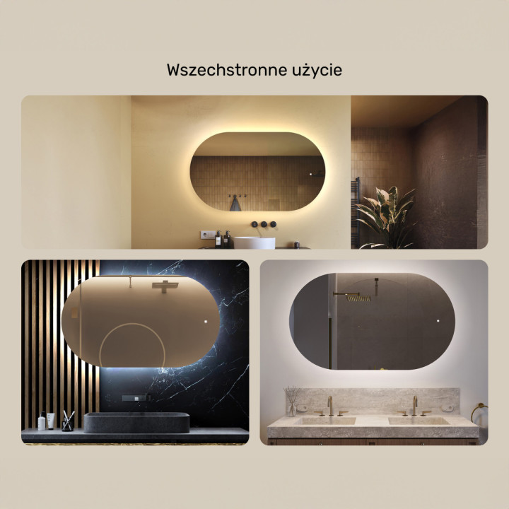 120x70 cm Podświetlane lustro do łazienki, 120x70cm, Dual color, Włącznik dotykowy