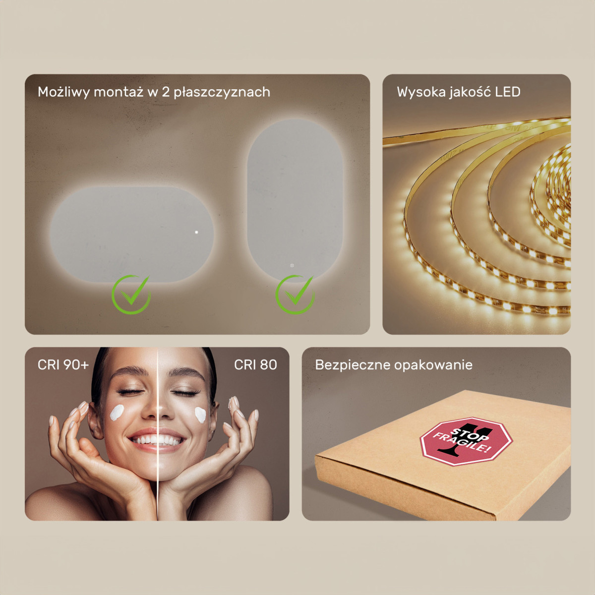 120x70 cm Podświetlane lustro do łazienki, 120x70cm, Dual color, Włącznik dotykowy