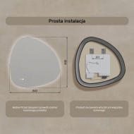 84x84 cm Lustro nieregularne z podświetleniem, 84x84cm, Dual color, Włącznik dotykowy, Mata grzewcza