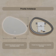 114x84 cm Lustro nieregularne z podświetleniem, 114x84cm, Dual color, Włącznik dotykowy, Mata grzewcza