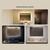 100x70 cm Zaokrąglone lustro do łazienki z oświetlenim LED, 100x70cm, Dual color, Włącznik dotykowy, Mata grzewcza