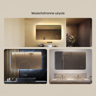 120x70 cm Zaokrąglone lustro do łazienki z oświetlenim LED, 120x70cm, Dual color, Włącznik dotykowy, Mata grzewcza