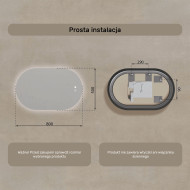 80x50 cm Podświetlane lustro do łazienki, 80x50cm, Dual color, Włącznik dotykowy, Mata grzewcza