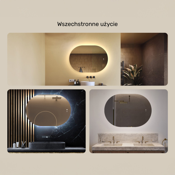100x70 cm Podświetlane lustro do łazienki, 100x70cm, Dual color, Włącznik dotykowy, Mata grzewcza