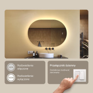100x70 cm Podświetlane lustro do łazienki, 100x70cm, Dual color, Włącznik dotykowy, Mata grzewcza