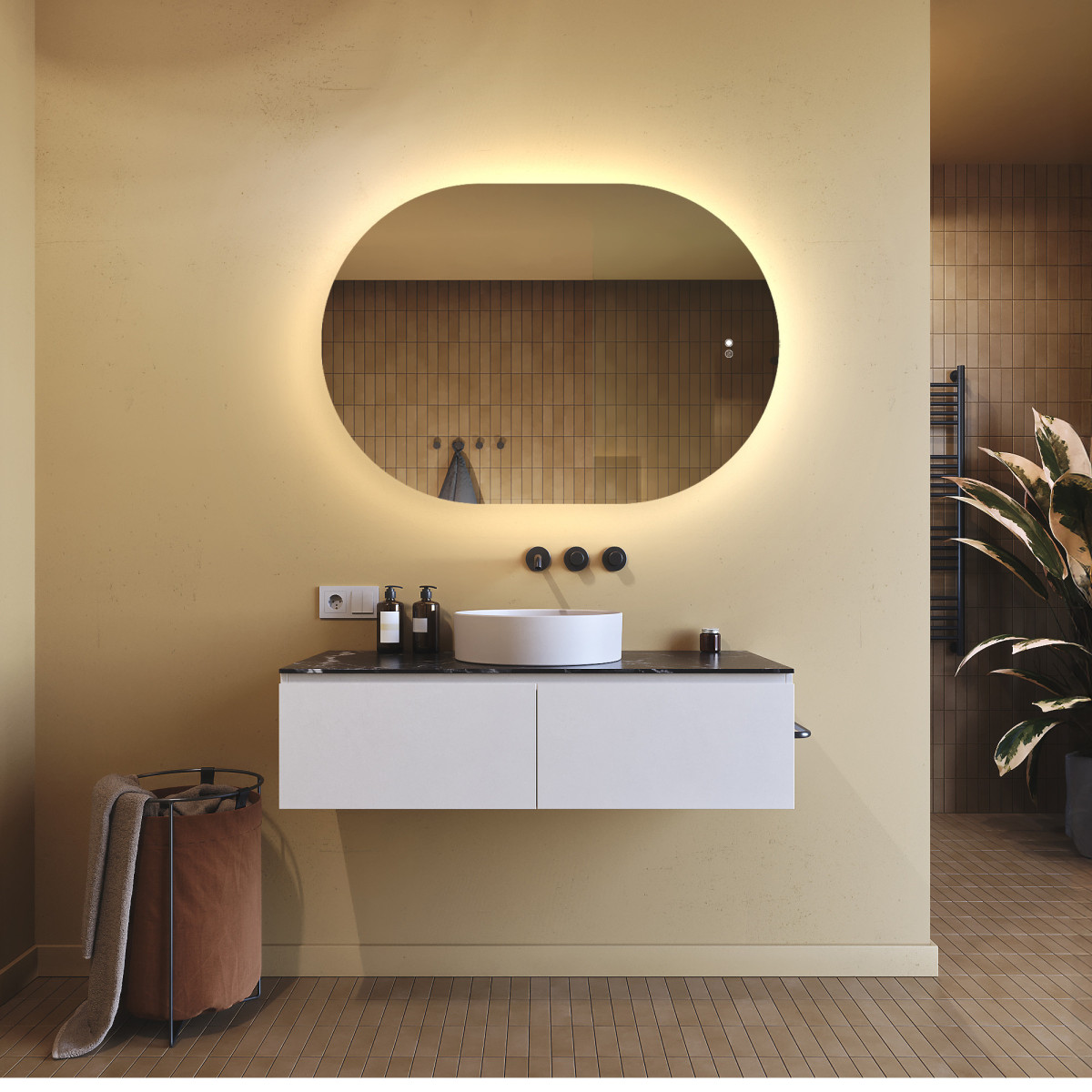 100x70 cm Podświetlane lustro do łazienki, 100x70cm, Dual color, Włącznik dotykowy, Mata grzewcza