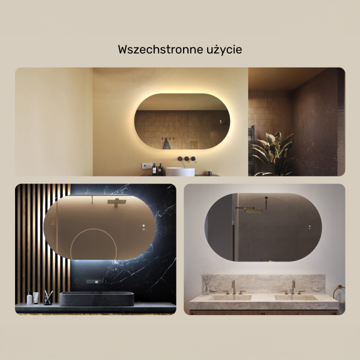 120x70 cm Podświetlane lustro do łazienki, 120x70cm, Dual color, Włącznik dotykowy, Mata grzewcza
