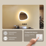 54x54 cm Lustro nieregularne z podświetleniem, 54x54cm, Dual color, Włącznik dotykowy