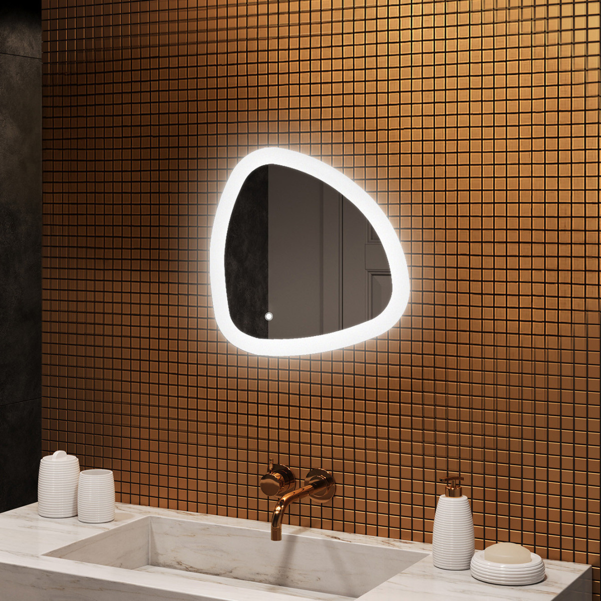 54x54 cm Lustro nieregularne z podświetleniem, 54x54cm, Dual color, Włącznik dotykowy