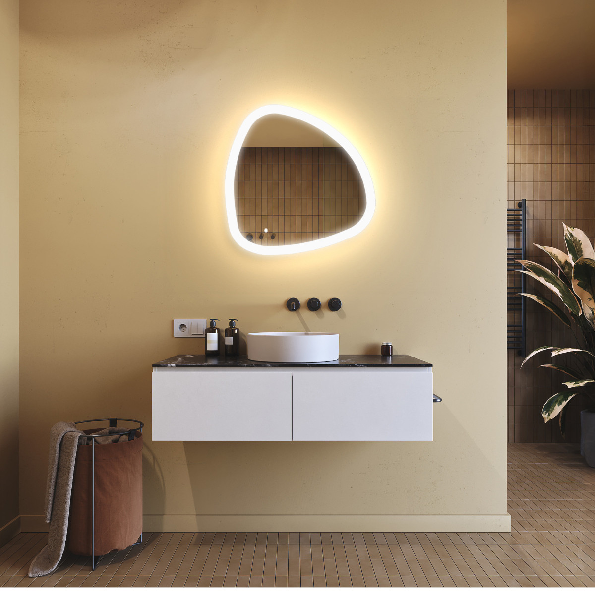 64x64 cm Lustro nieregularne z podświetleniem, 64x64cm, Dual color, Włącznik dotykowy