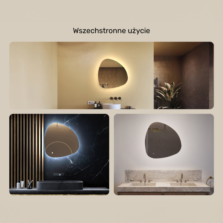 64x64 cm Lustro nieregularne z podświetleniem, 64x64cm, Dual color, Włącznik dotykowy