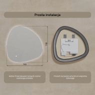 74x74 cm Lustro nieregularne z podświetleniem, 74x74cm, Dual color, Włącznik dotykowy