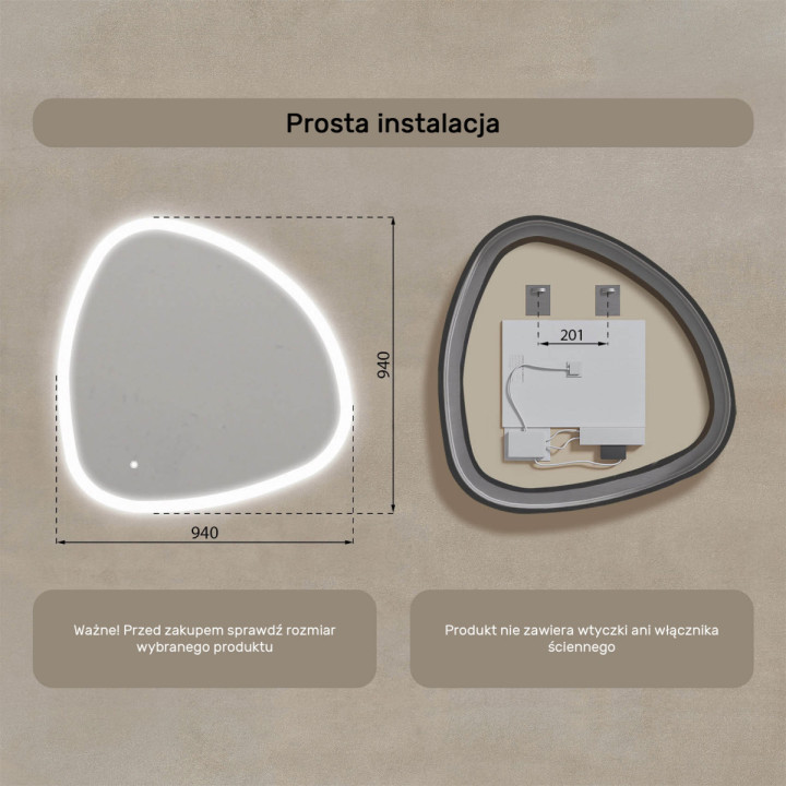 94x94 cm Lustro łazienkowe z oświetleniem, 94x94cm, Dual color, Włącznik dotykowy