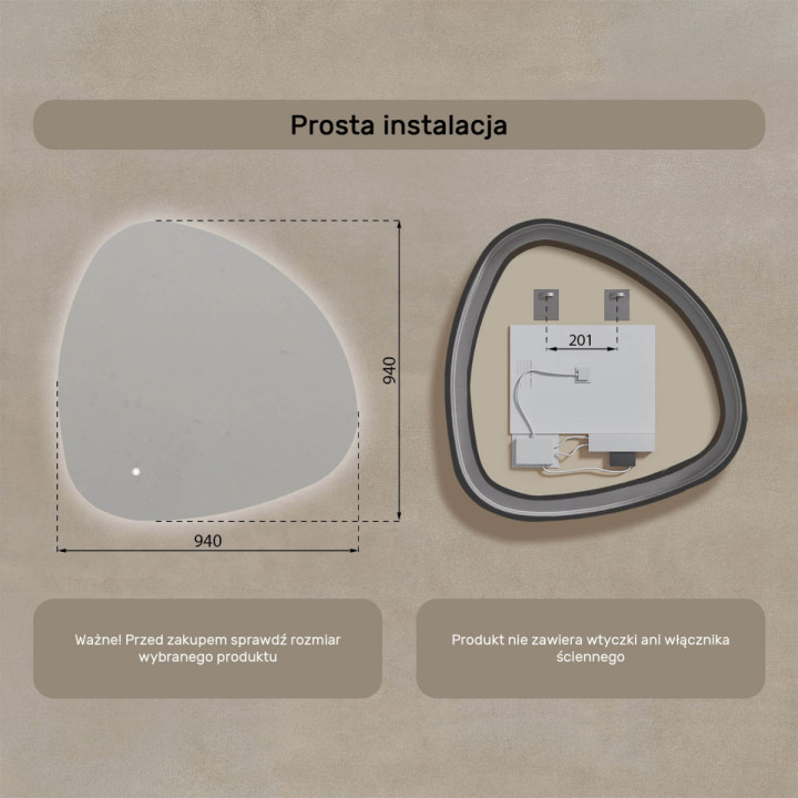 94x94 cm Lustro łazienkowe z oświetleniem, 94x94cm, Dual color, Włącznik dotykowy