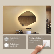64x54 cm Lustro łazienkowe z oświetleniem, 64x54cm, Dual color, Włącznik dotykowy
