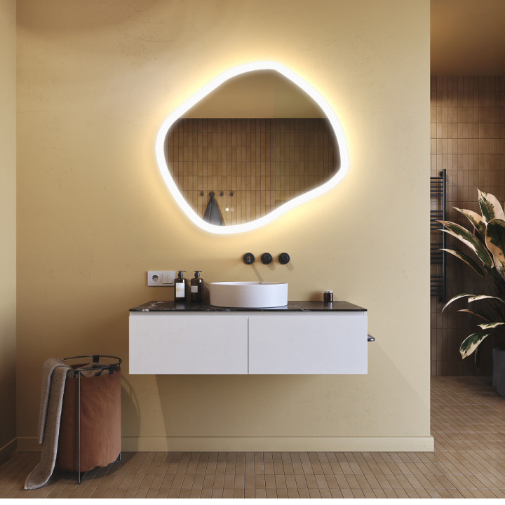 94x84 cm Lustro łazienkowe z oświetleniem, 94x84cm, Dual color, Włącznik dotykowy, Mata grzewcza