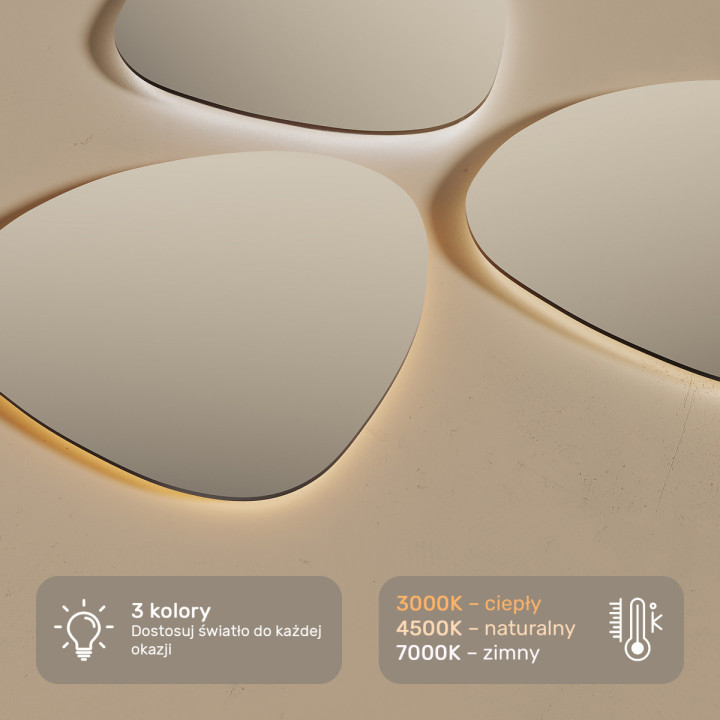 94x84 cm Lustro nieregularne z podświetleniem, 94x84cm, Dual color, Włącznik dotykowy