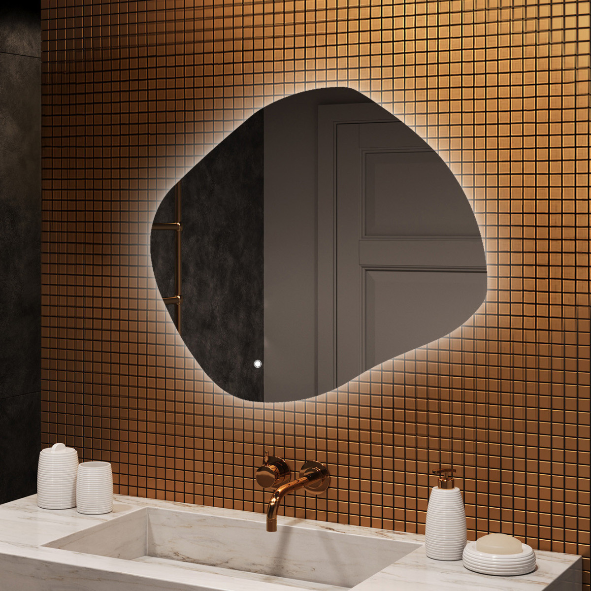 94x84 cm Lustro nieregularne z podświetleniem, 94x84cm, Dual color, Włącznik dotykowy