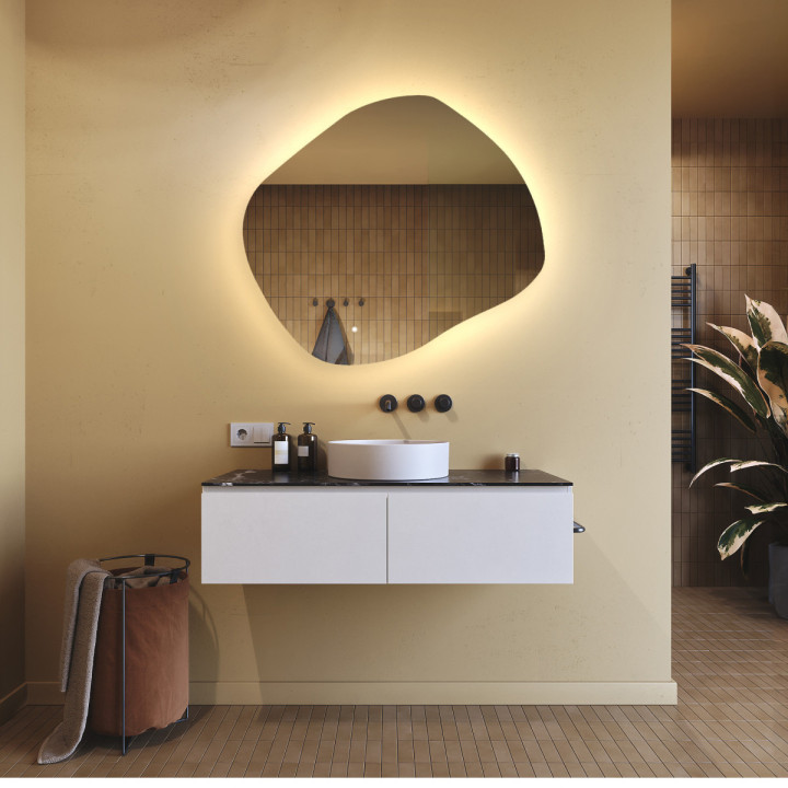 94x84 cm Lustro nieregularne z podświetleniem, 94x84cm, Dual color, Włącznik dotykowy