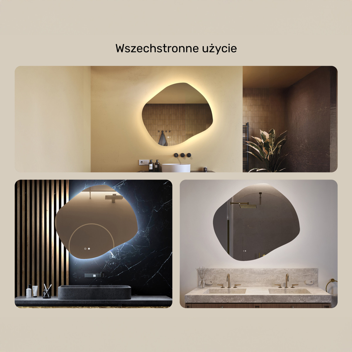 94x84 cm Lustro łazienkowe z oświetleniem, 94x84cm, Dual color, Włącznik dotykowy, Mata grzewcza