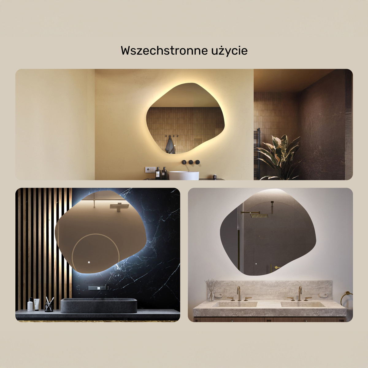 104x94 cm Lustro łazienkowe z oświetleniem, 104x94cm, Dual color, Włącznik dotykowy