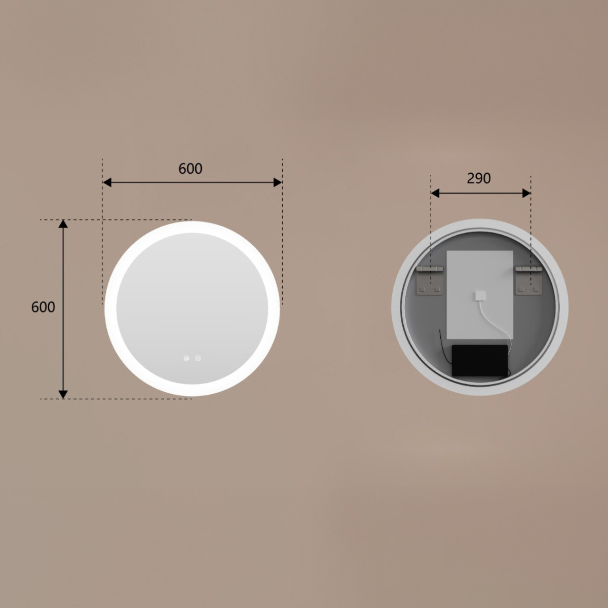 Lustra okrągłe z oświetleniem LED do łazienki 60cm z Dual color, Włącznik dotykowy, Mata grzewcza