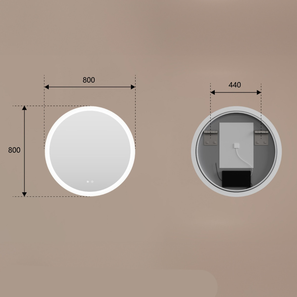 80x80 cm Lustro łazienkowe okrągłe z oświetleniem LED 80cm z Dual color, Włącznik dotykowy, Mata grzewcza