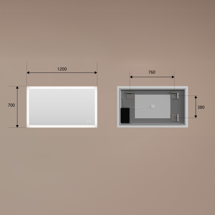 120x70 cm Prostokątne lustro do łazienki podświetlane LED 120x70cm z Dual color, Włącznik dotykowy, Mata grzewcza