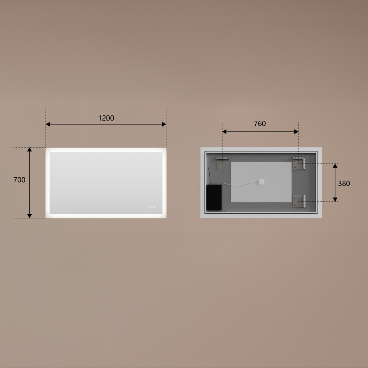 120x70 cm Prostokątne lustro do łazienki podświetlane LED 120x70cm z Dual color, Włącznik dotykowy, Mata grzewcza