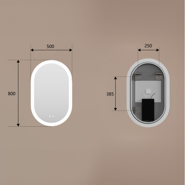 80x50 cm Podświetlane lustro do łazienki, 80x50cm, Dual color, Włącznik dotykowy, Mata grzewcza