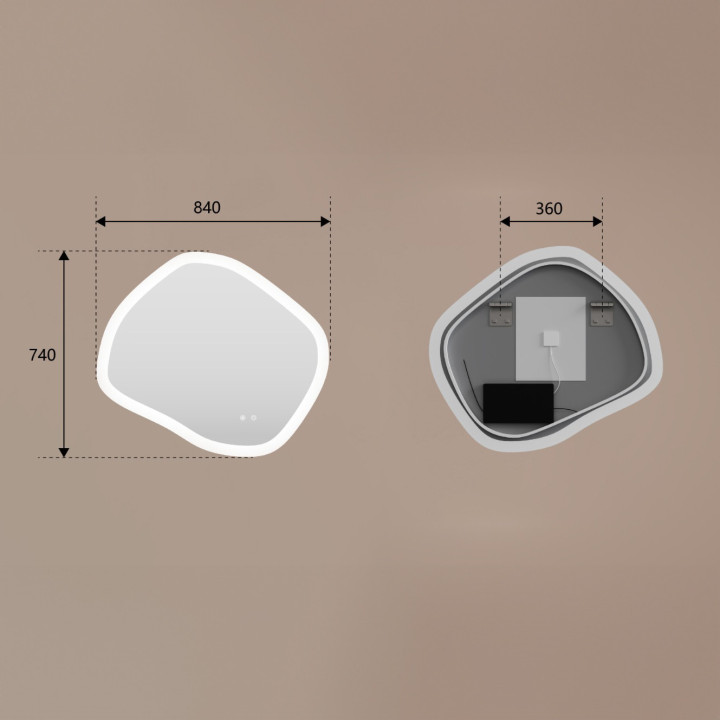 84x74 cm Lustro łazienkowe z oświetleniem, 84x74cm, Dual color, Włącznik dotykowy, Mata grzewcza