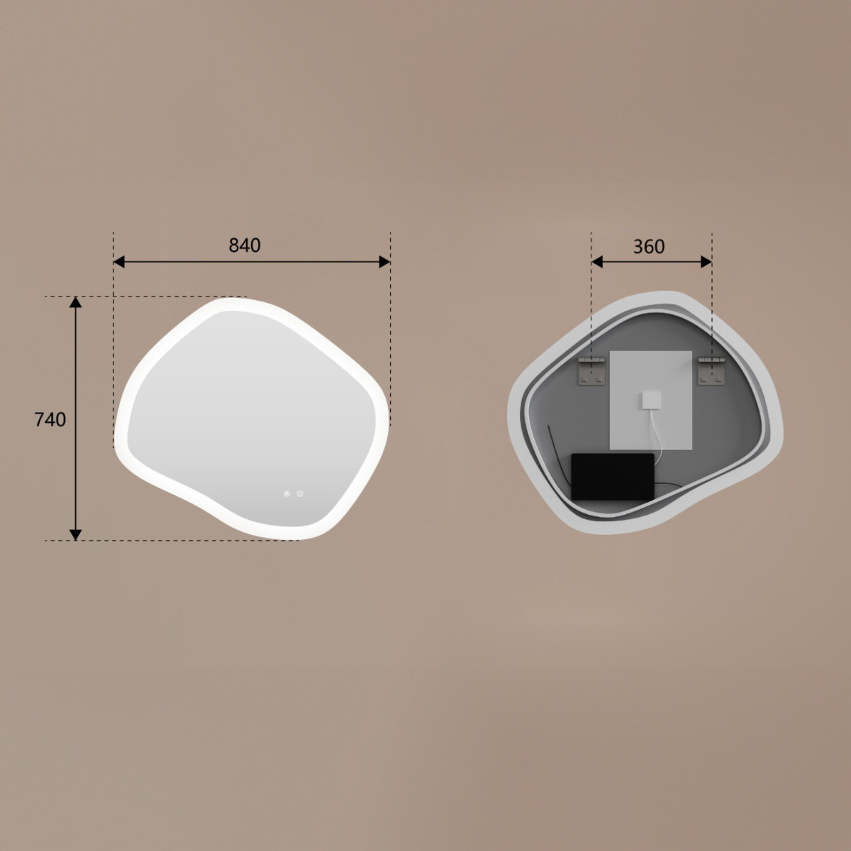 84x74 cm Lustro łazienkowe z oświetleniem, 84x74cm, Dual color, Włącznik dotykowy, Mata grzewcza