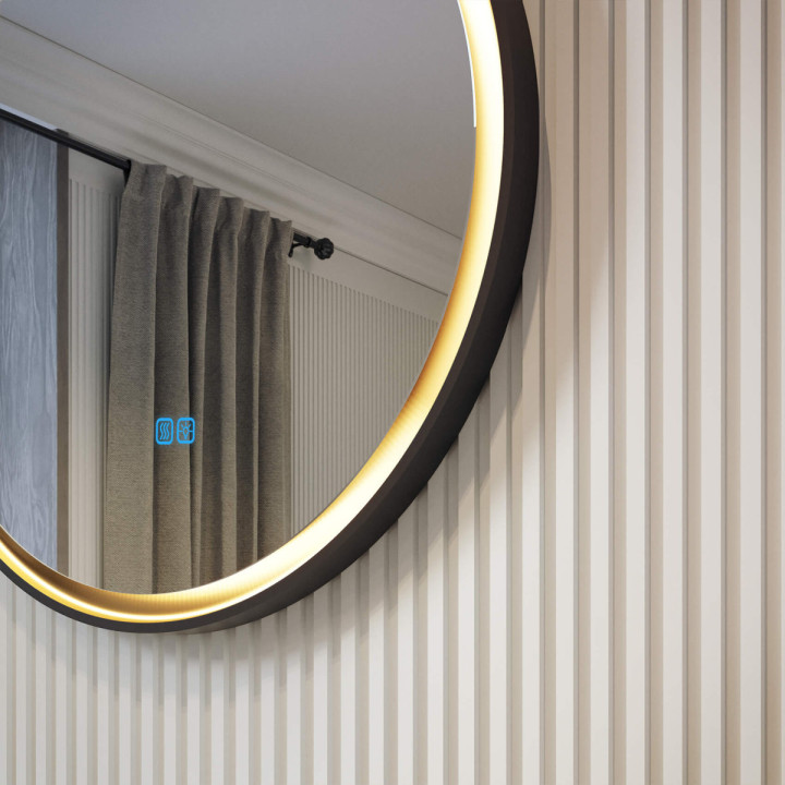 Lustro okrągłe 60 cm w metalowej ramie z podświetleniem LED