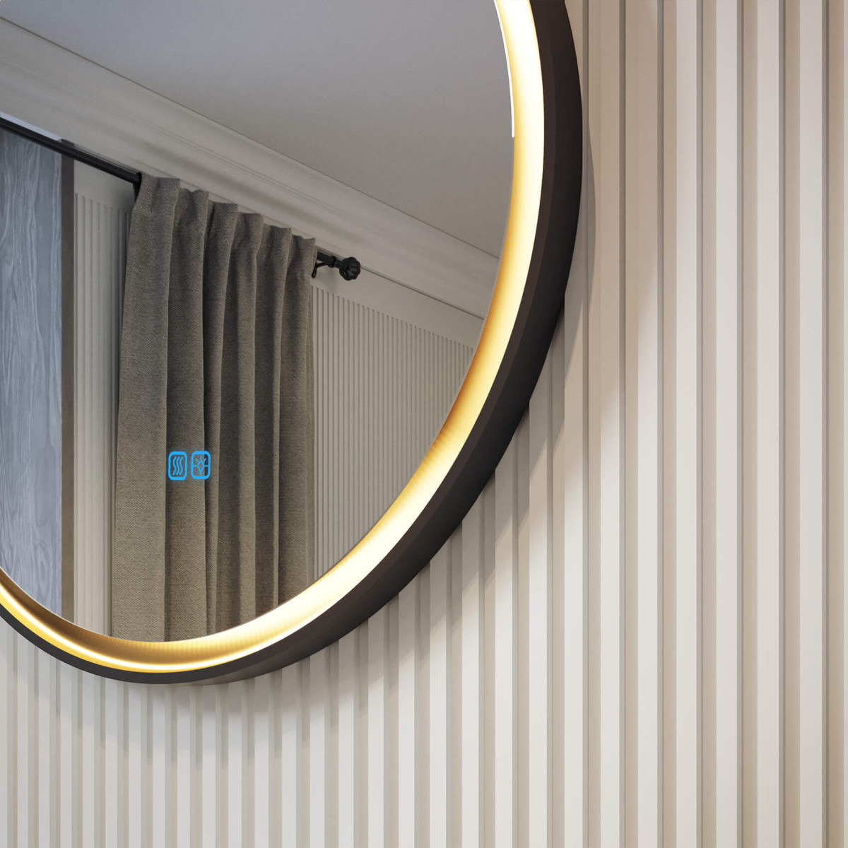 Lustro okrągłe 60 cm w metalowej ramie z podświetleniem LED