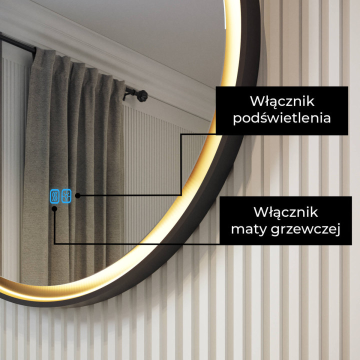 Lustro okrągłe 60 cm w metalowej ramie z podświetleniem LED