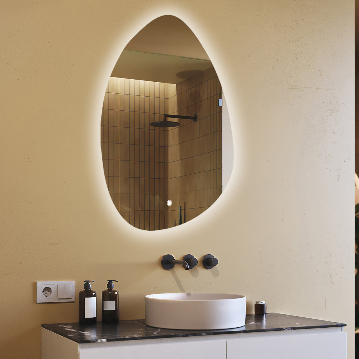 64x94 cm Lustro nieregularne z podświetleniem, 64x94cm, Dual color, Włącznik dotykowy