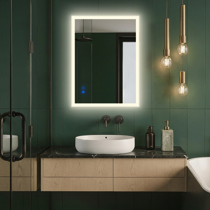 80x60 cm Prostokątne lustro łazienkowe LED 80x60cm z Dual color, Włącznik dotykowy, Mata grzewcza