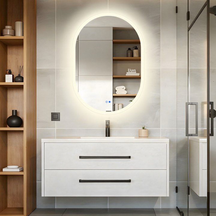 100x70 cm Podświetlane lustro do łazienki, 100x70cm, Dual color, Włącznik dotykowy, Mata grzewcza