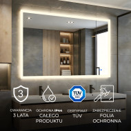 120x70 cm Prostokątne lustro do łazienki podświetlane LED 120x70cm z Dual color, Włącznik dotykowy, Mata grzewcza